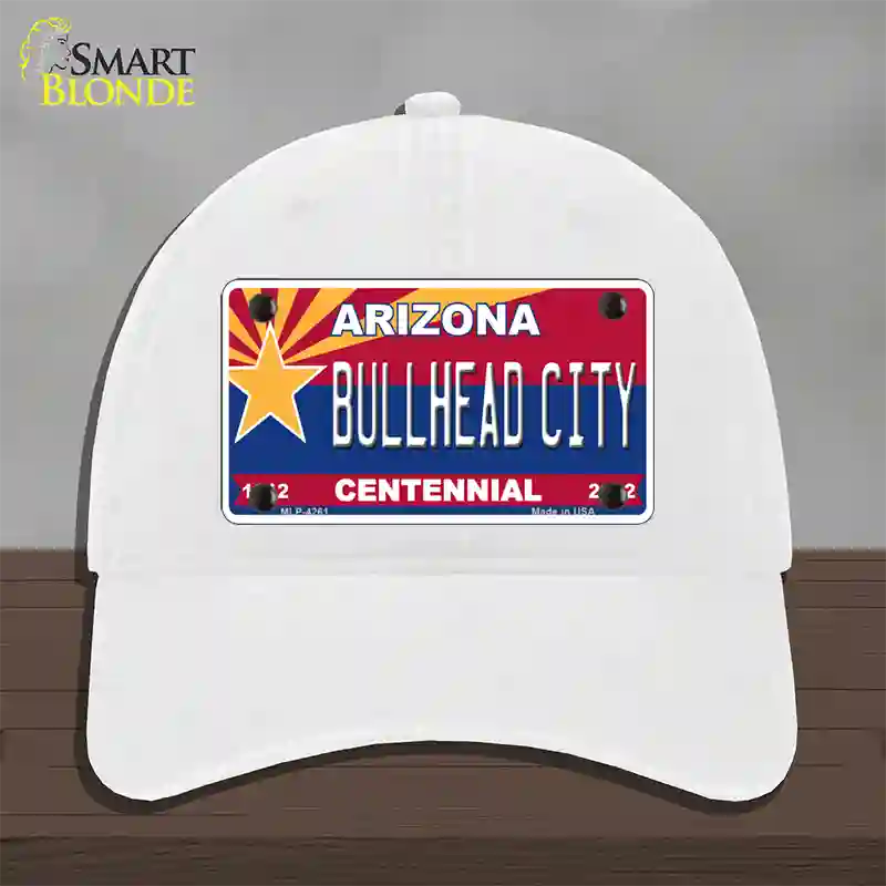 Arizona Centennial Bullhead City Novelty License Plate Hat Unconstructed Cotton / White