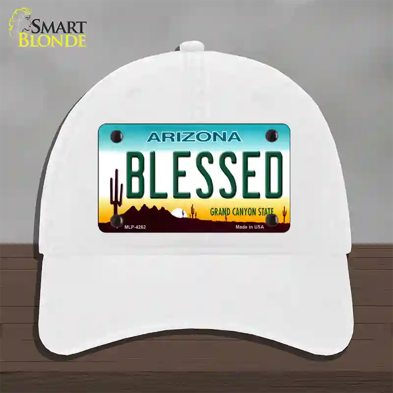 Blessed Arizona Novelty License Plate Hat Unconstructed Cotton / White