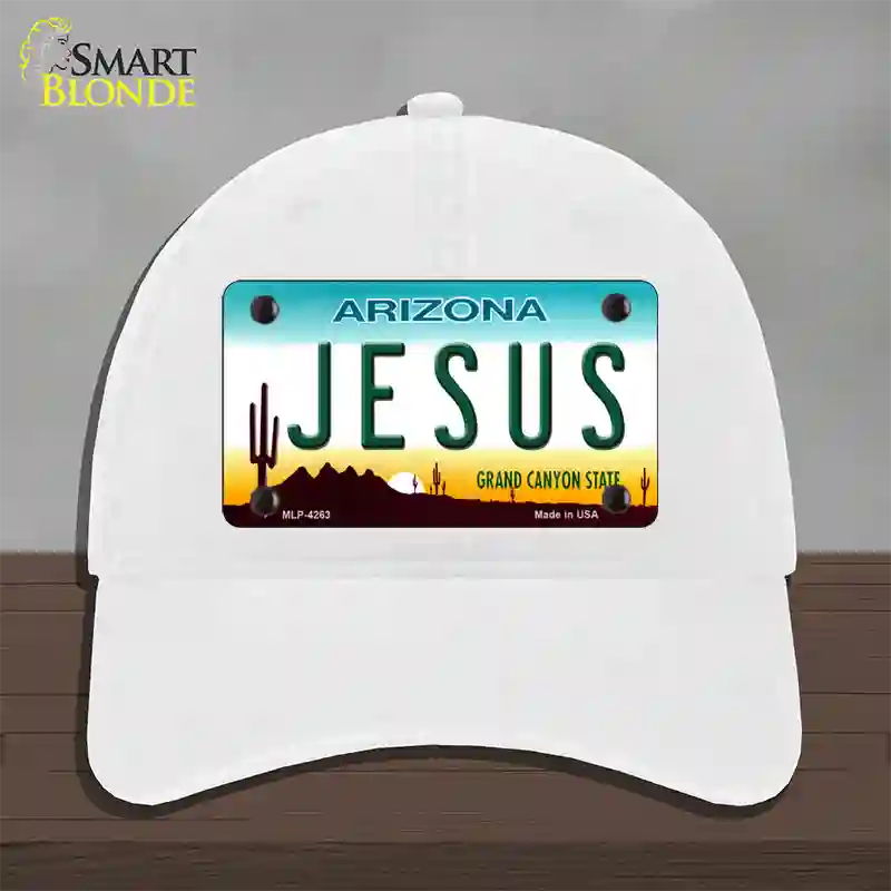 Jesus Arizona State Novelty License Plate Hat Unconstructed Cotton / White
