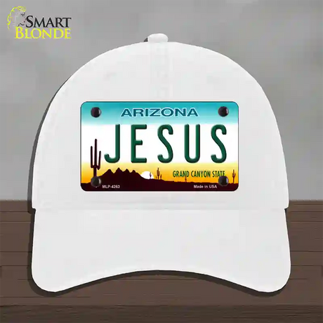Jesus Arizona State Novelty License Plate Hat Unconstructed Cotton / White