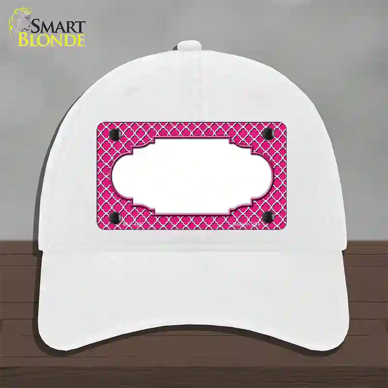 Pink White Quatrefoil Center Scallop Novelty License Plate Hat Unconstructed Cotton / White