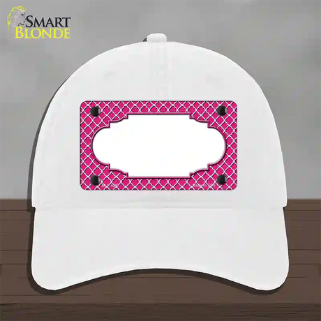 Pink White Quatrefoil Center Scallop Novelty License Plate Hat Unconstructed Cotton / White