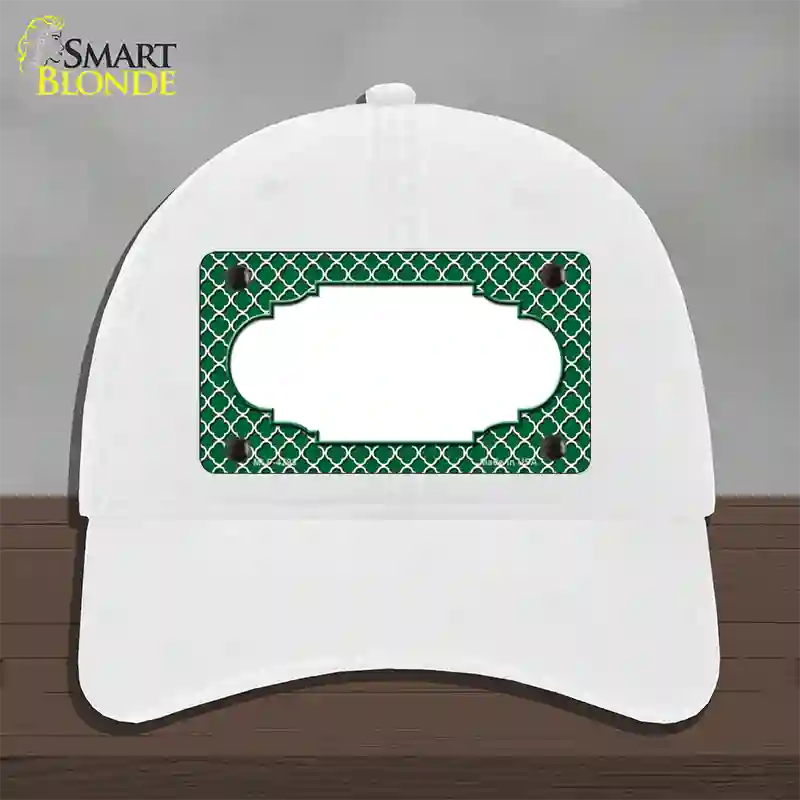 Green White Quatrefoil Center Scallop Novelty License Plate Hat Unconstructed Cotton / White