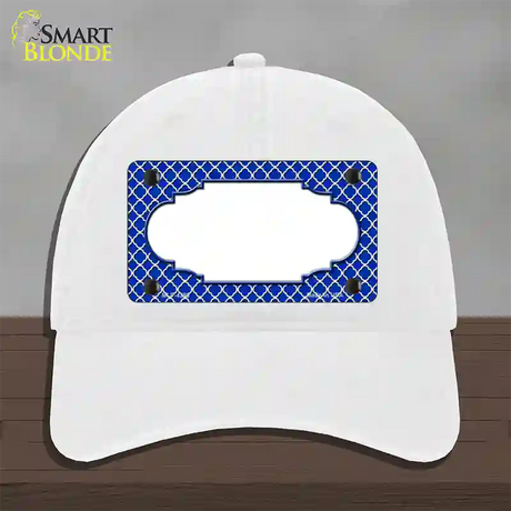 Blue White Quatrefoil Center Scallop Novelty License Plate Hat Unconstructed Cotton / White