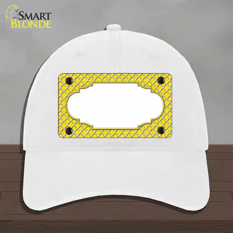 Yellow White Quatrefoil Center Scallop Novelty License Plate Hat Unconstructed Cotton / White