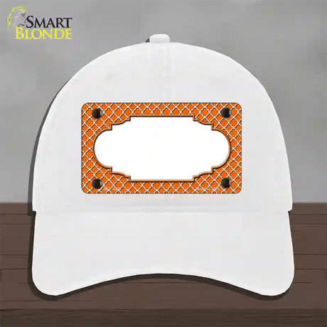 Orange White Quatrefoil Center Scallop Novelty License Plate Hat Unconstructed Cotton / White