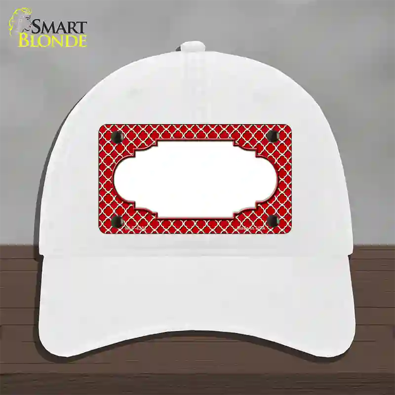 Red White Quatrefoil Center Scallop Novelty License Plate Hat Unconstructed Cotton / White