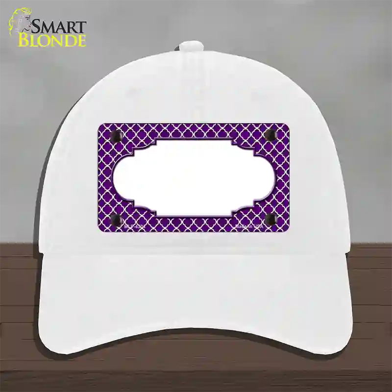 Purple White Quatrefoil Center Scallop Novelty License Plate Hat Unconstructed Cotton / White