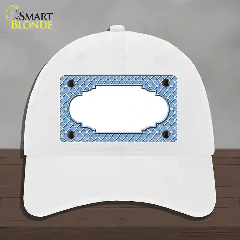 Light Blue White Quatrefoil Center Scallop Novelty License Plate Hat Unconstructed Cotton / White