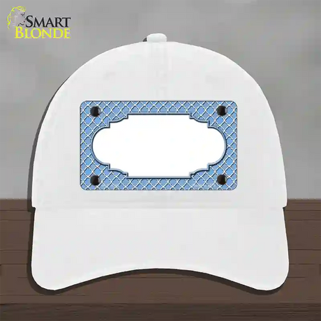 Light Blue White Quatrefoil Center Scallop Novelty License Plate Hat Unconstructed Cotton / White