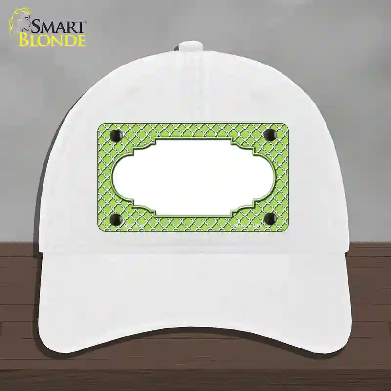 Lime Green White Quatrefoil Center Scallop Novelty License Plate Hat Unconstructed Cotton / White