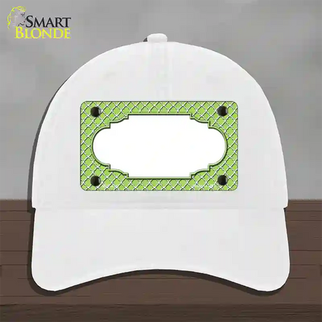 Lime Green White Quatrefoil Center Scallop Novelty License Plate Hat Unconstructed Cotton / White