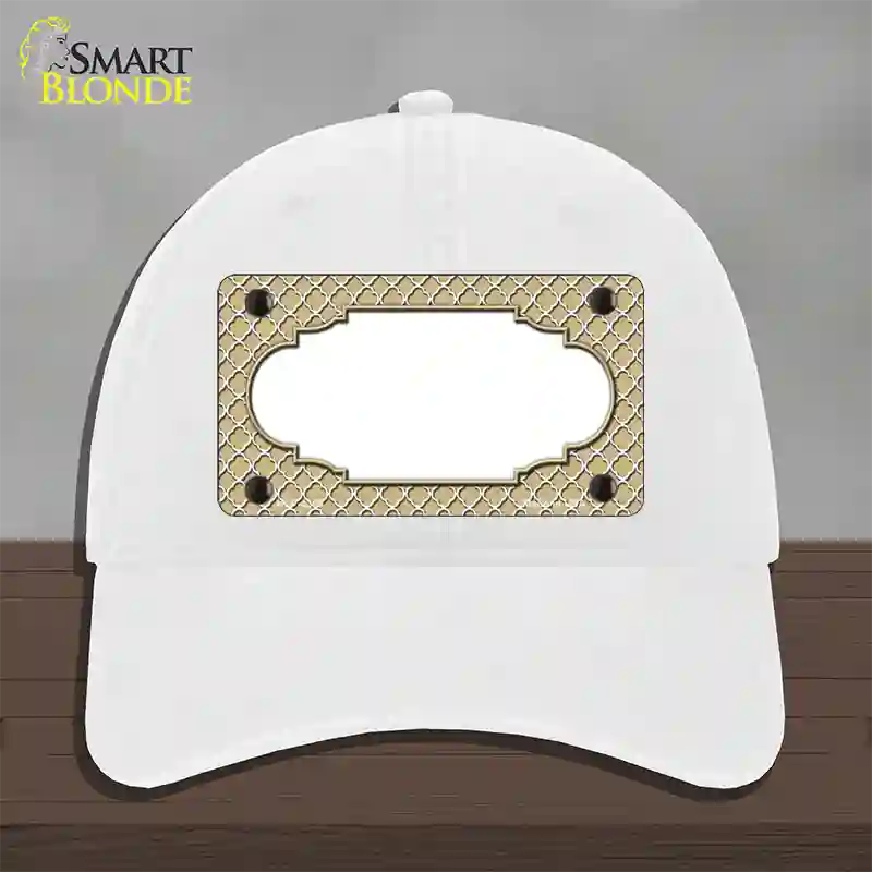 Gold White Quatrefoil Center Scallop Novelty License Plate Hat Unconstructed Cotton / White