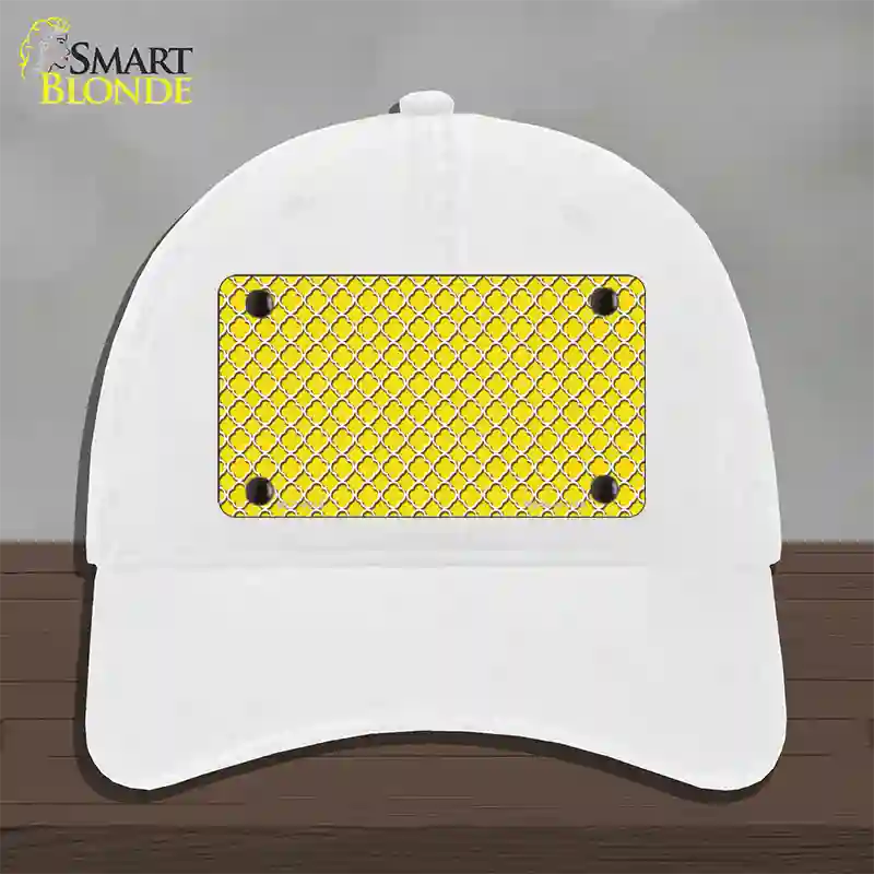 Yellow White Quatrefoil Novelty License Plate Hat Unconstructed Cotton / White