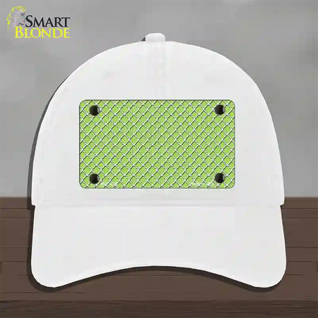 Lime Green White Quatrefoil Novelty License Plate Hat Unconstructed Cotton / White