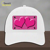 Pink White Quatrefoil Hot Pink Center Hearts Novelty License Plate Hat Unconstructed Cotton / White