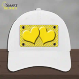 Yellow White Quatrefoil Yellow Center Hearts Novelty License Plate Hat Unconstructed Cotton / White