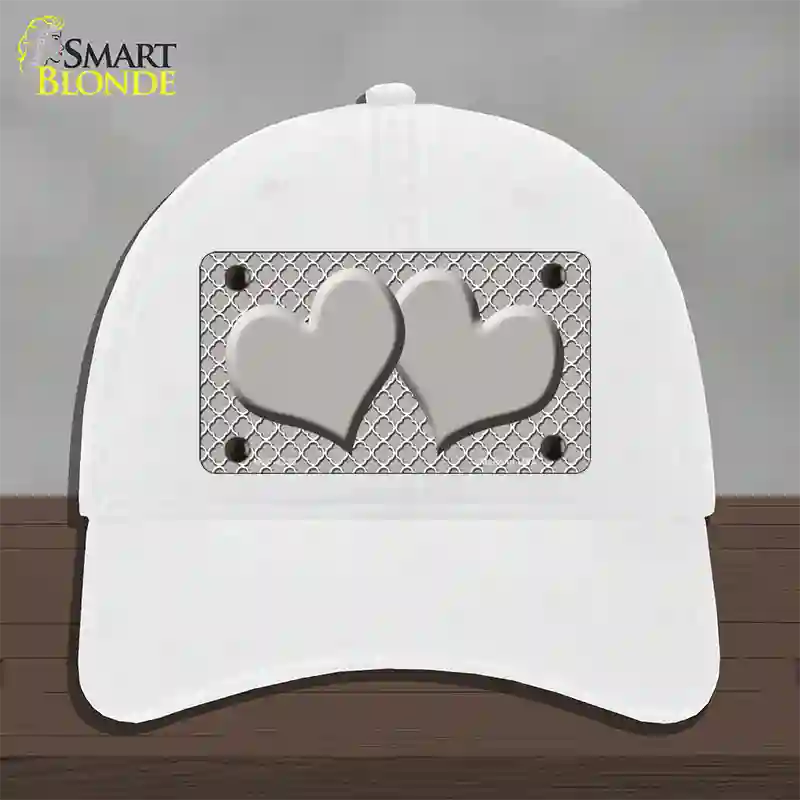 Grey White Quatrefoil Grey Center Hearts Novelty License Plate Hat Unconstructed Cotton / White