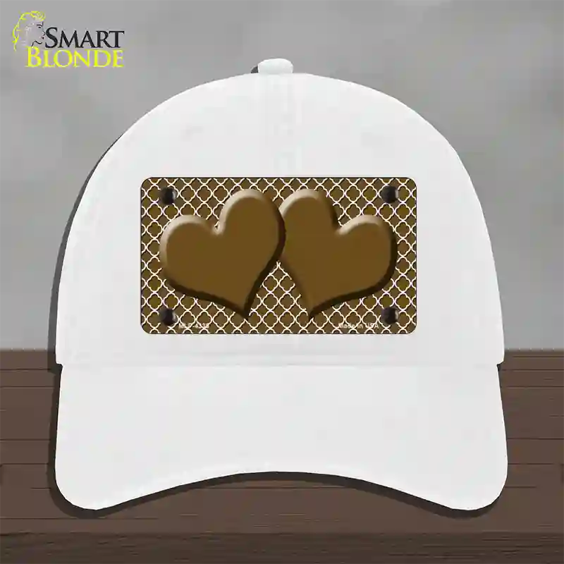 Brown White Quatrefoil Brown Center Hearts Novelty License Plate Hat Unconstructed Cotton / White