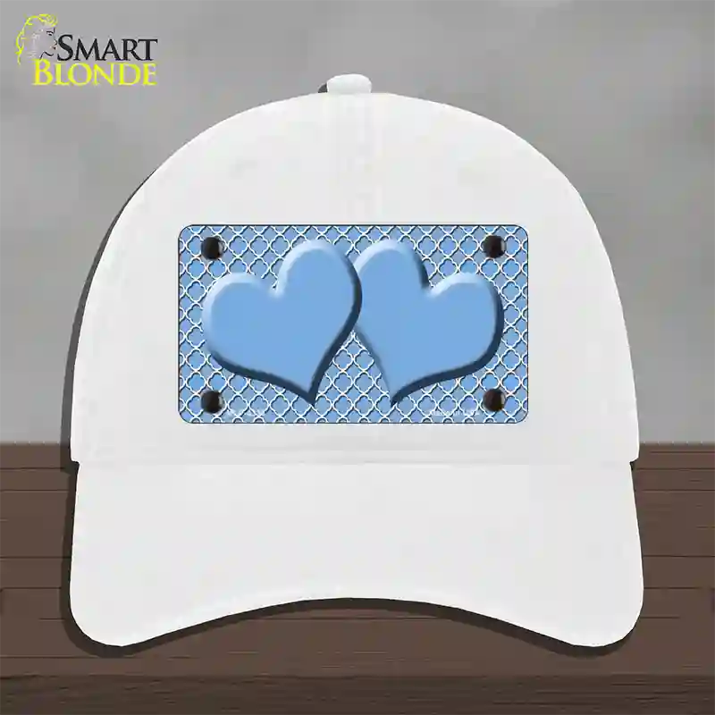 Light Blue White Quatrefoil Light Blue Center Hearts Novelty License Plate Hat Unconstructed Cotton / White