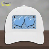 Light Blue White Quatrefoil Light Blue Center Hearts Novelty License Plate Hat Unconstructed Cotton / White