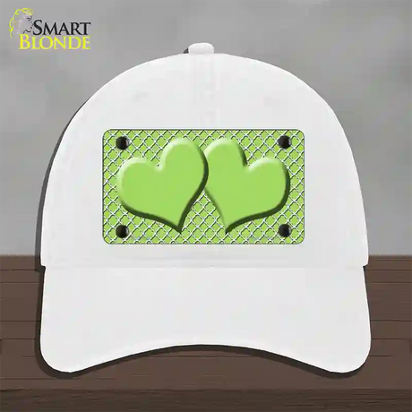 Lime Green White Quatrefoil Lime Green Center Hearts Novelty License Plate Hat Unconstructed Cotton / White
