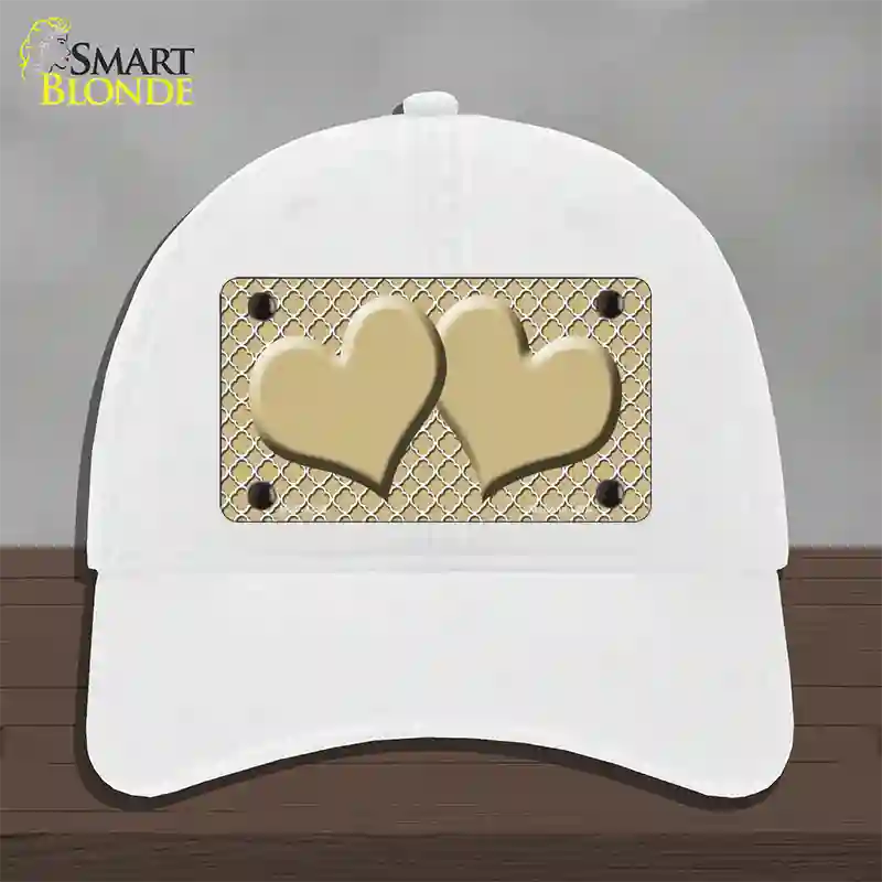 Gold White Quatrefoil Gold Center Hearts Novelty License Plate Hat Unconstructed Cotton / White