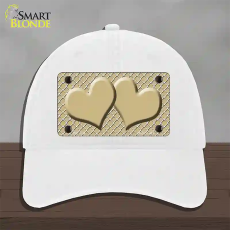 Gold White Quatrefoil Gold Center Hearts Novelty License Plate Hat Unconstructed Cotton / White
