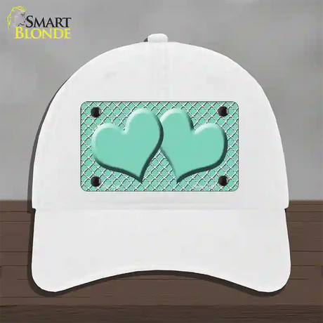 Mint White Quatrefoil And Mint Center Hearts Novelty License Plate Hat Unconstructed Cotton / White