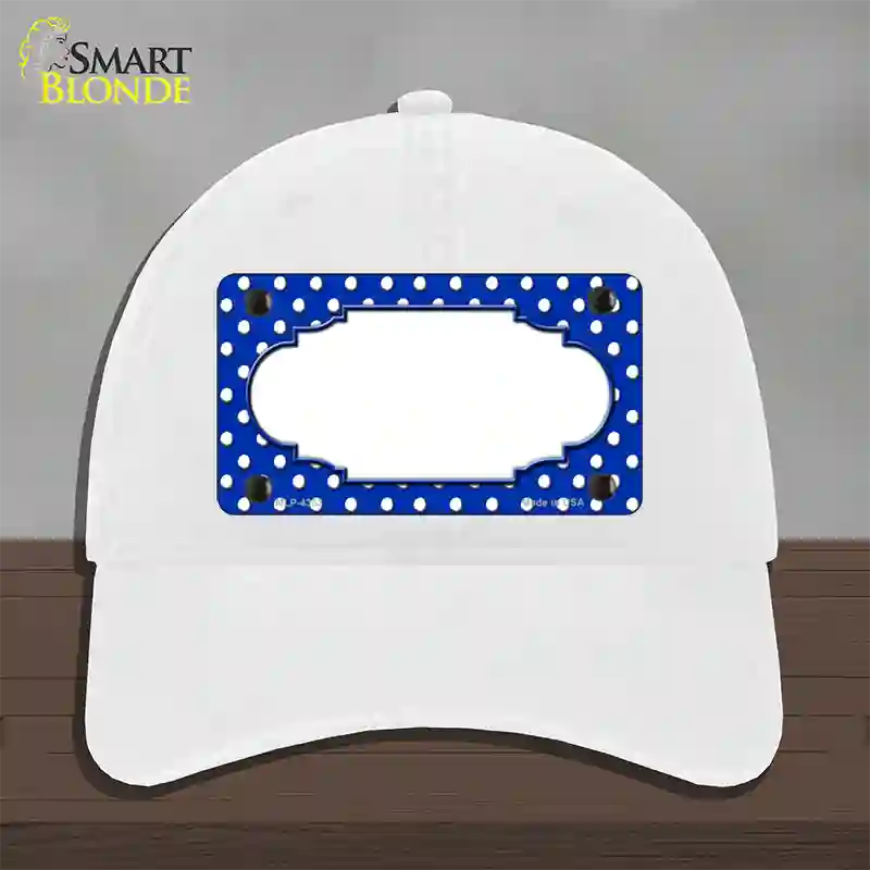 Scallop Blue White Polka Dot Novelty License Plate Hat Unconstructed Cotton / White