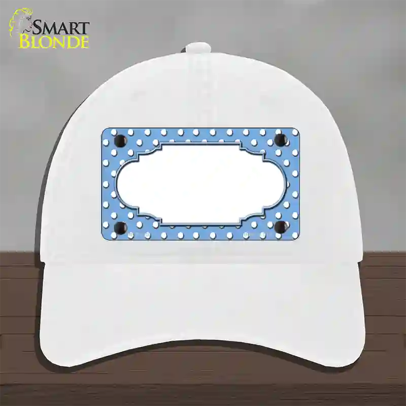 Scallop Light Blue White Polka Dot Novelty License Plate Hat Unconstructed Cotton / White