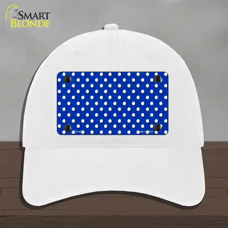 Blue Polka Dot Novelty License Plate Hat Unconstructed Cotton / White