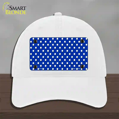 Blue Polka Dot Novelty License Plate Hat Unconstructed Cotton / White