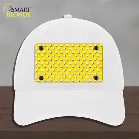 Yellow Polka Dot Novelty License Plate Hat Unconstructed Cotton / White
