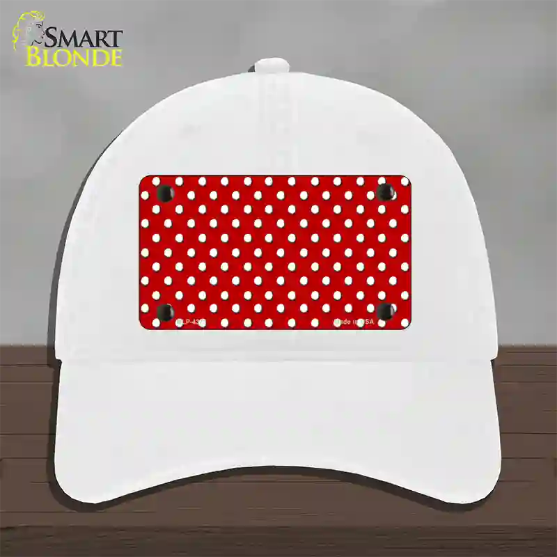Red Polka Dot Novelty License Plate Hat Unconstructed Cotton / White