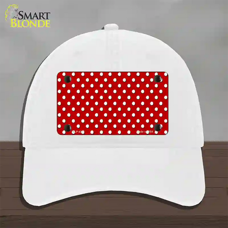 Red Polka Dot Novelty License Plate Hat Unconstructed Cotton / White