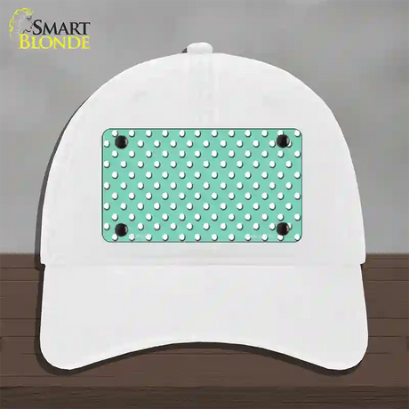 Mint Polka Dot Novelty License Plate Hat Unconstructed Cotton / White