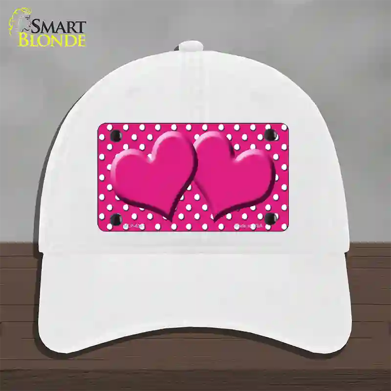 Pink White Polka Dot Center Hearts Novelty License Plate Hat Unconstructed Cotton / White