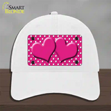 Pink White Polka Dot Center Hearts Novelty License Plate Hat Unconstructed Cotton / White