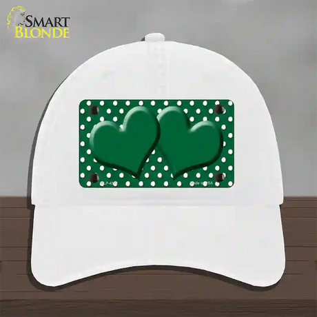 Green White Polka Dot Center Hearts Novelty License Plate Hat Unconstructed Cotton / White
