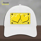 Yellow White Polka Dot Center Hearts Novelty License Plate Hat Unconstructed Cotton / White