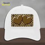 Brown White Polka Dot Center Hearts Novelty License Plate Hat Unconstructed Cotton / White