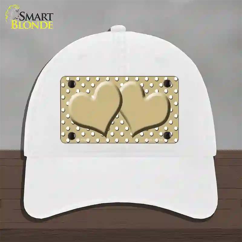 Gold White Polka Dot Center Hearts Novelty License Plate Hat Unconstructed Cotton / White