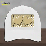 Gold White Polka Dot Center Hearts Novelty License Plate Hat Unconstructed Cotton / White