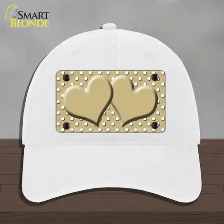 Gold White Polka Dot Center Hearts Novelty License Plate Hat Unconstructed Cotton / White
