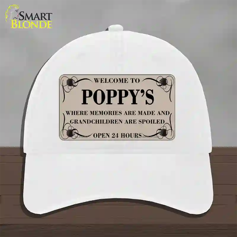 Welcome To Poppys Novelty License Plate Hat Unconstructed Cotton / White