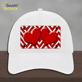 Red White Large Chevron Red Center Hearts Novelty License Plate Hat Unconstructed Cotton / White