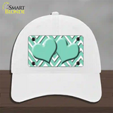 Mint White Large Chevron Mint Center Hearts Novelty License Plate Hat Unconstructed Cotton / White