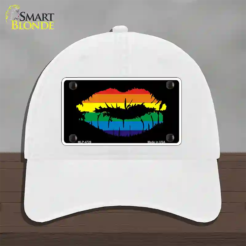 Lips Novelty License Plate Hat Unconstructed Cotton White
