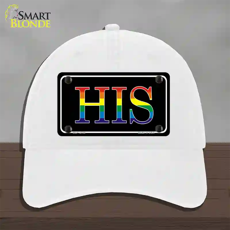 His Rainbow Novelty License Plate Hat Unconstructed Cotton White